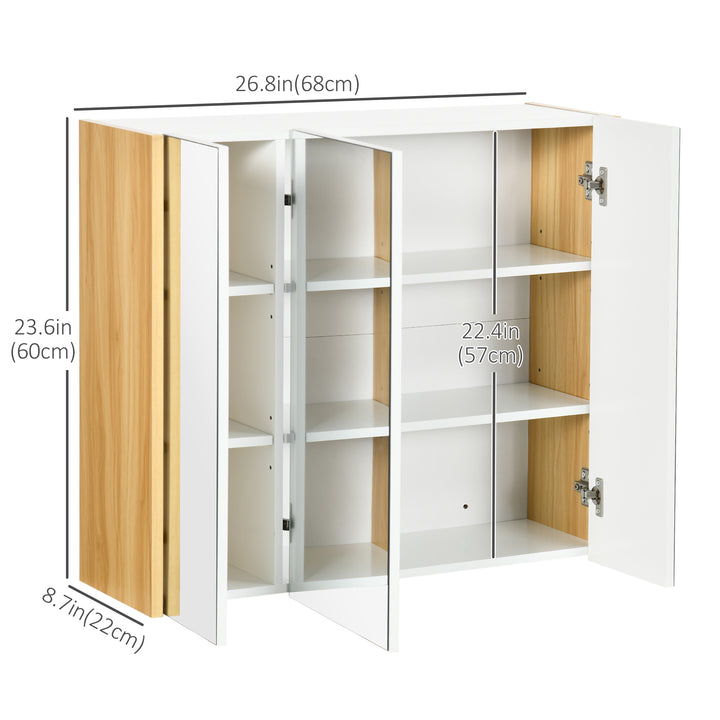 kleankin Wall Mounted Medicine Cabinet with Mirror Wall Mirror Cabinet with 3 Doors and Adjustable Storage Shelves Gray