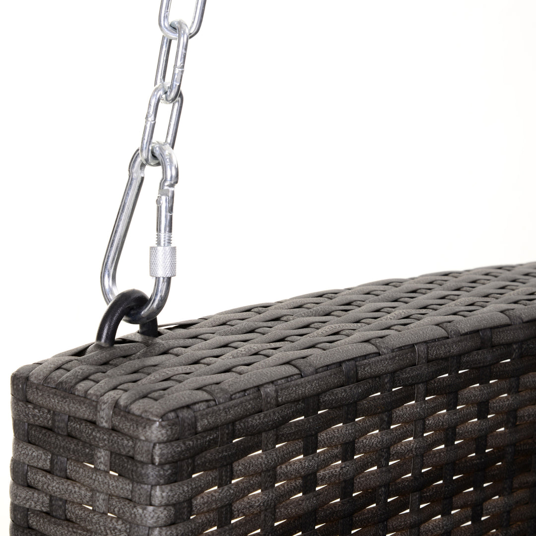 Outsunny 2-Person Patio Porch Swing Chair, Outdoor Rattan Hanging Bench with Cushion & 7.2 ft Steel Chains, Grey