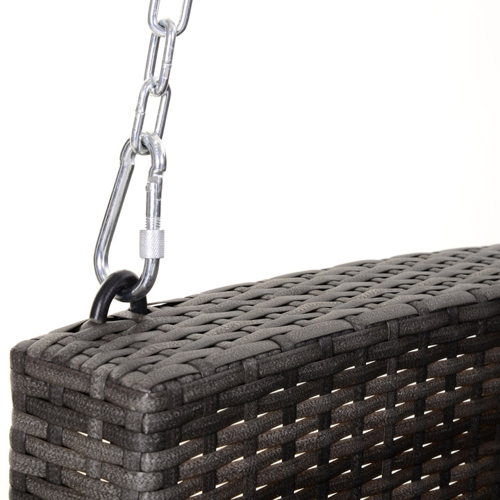 Outsunny 2-Person Patio Porch Swing Chair, Outdoor Rattan Hanging Bench with Cushion & 7.2 ft Steel Chains, Grey