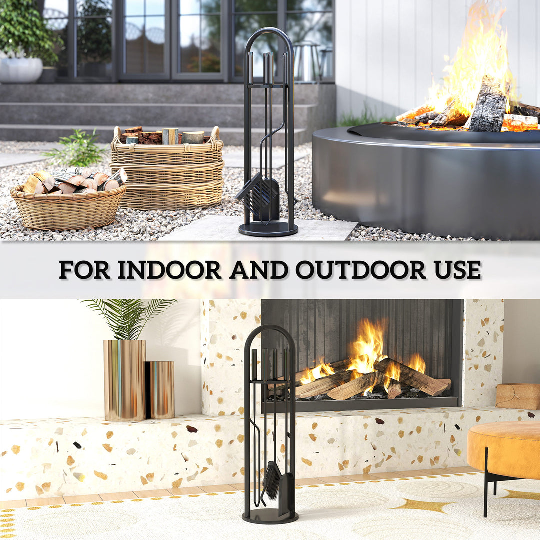 Outsunny Fireplace Tools Set, 5 Pieces Fireside Accessories with Brush, Shovel, Poker, A Pair of Tongs, Stand, Black