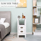 HOMCOM Slim End Table with 2 Drawers and Storage Shelf, Sofa Side Table for Living Room, Narrow Nightstand, White