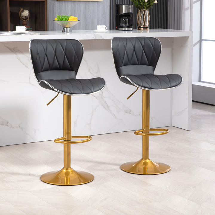 HOMCOM Counter Height Bar Stools Set of 2, Adjustable Height Bar Chairs with Swivel Seat, PU Leather Upholstery