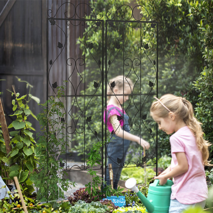 Outsunny Metal Trellis Set of 2, Garden Trellis for Climbing Plant Support Frames, Leaf Design