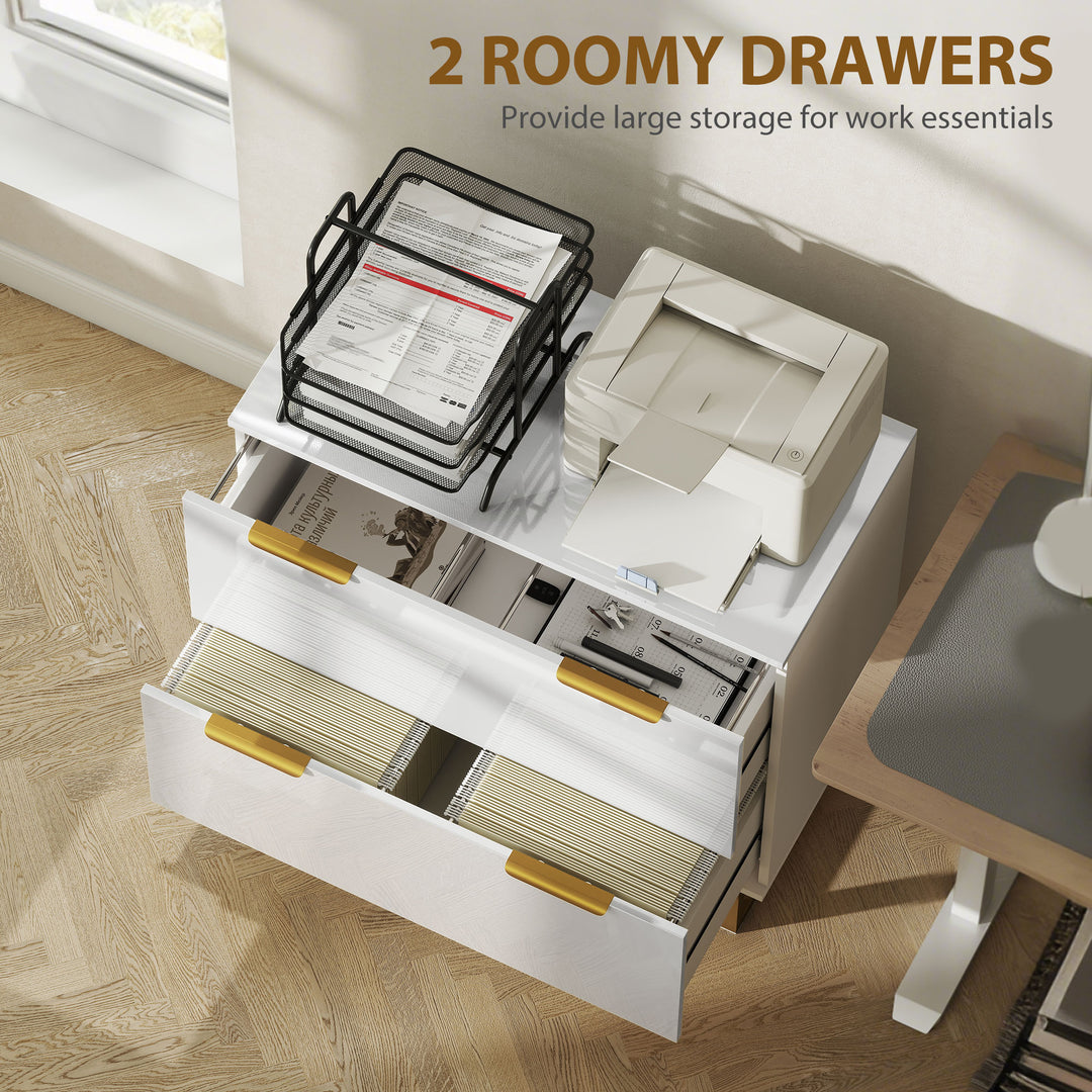 HOMCOM Lateral File Cabinet with 2 Drawers, Modern Filing Cabinet for Letter/A4/Legal Size Files, High Gloss Black