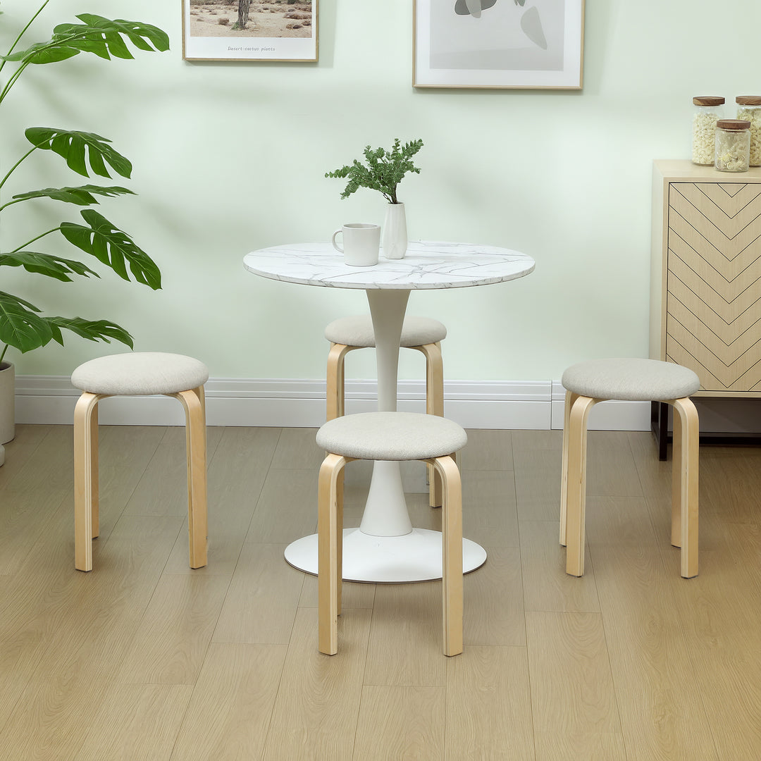 HOMCOM Stackable Wood Stools Set of 4, Stacking Kitchen Stools with Padded Seat for Dining Room, Living Room, Cream White