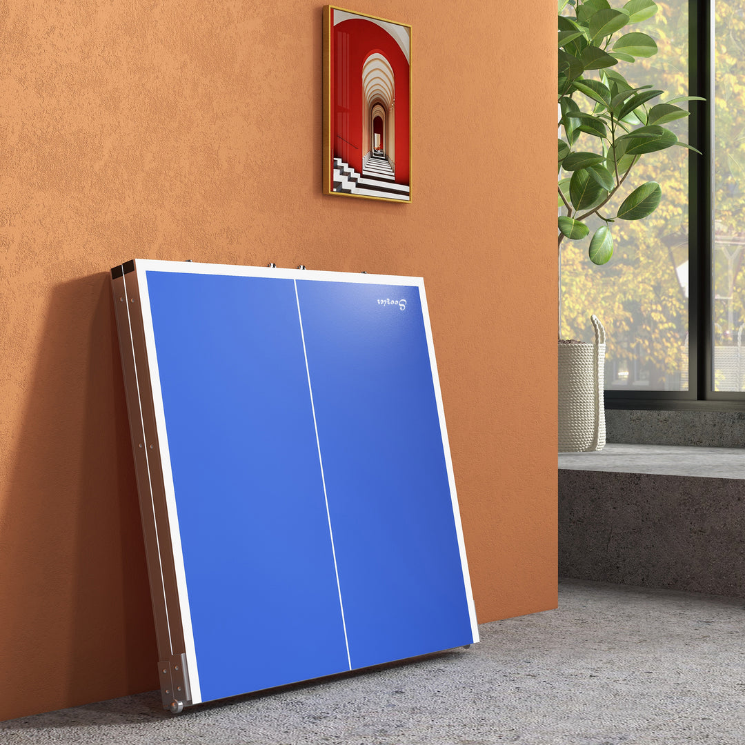 Soozier Portable Ping Pong Table Set, Table Tennis Table w/ Net, 2 Paddles, 3 Balls for Outdoor and Indoor, Easy Assembly, Blue