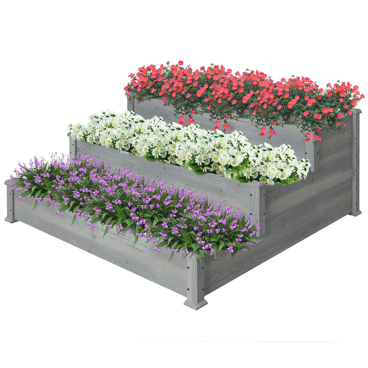 Outsunny 49"x49"x22" 3-Tier Raised Garden Bed Wooden Planter Kit Elevated Plant Box Stand for Yard & Patio, Natural