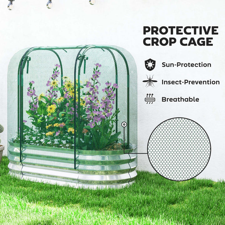 Outsunny Galvanized Raised Garden Bed with Crop Cage Protection Net Cover, Outdoor Planter Box for Vegetables, Flowers, Herbs