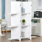 HOMCOM 4-Panel Wall Partition Room Separator with 3 Storage Shelves Foldable Design Wooden Frame 5.6FT White