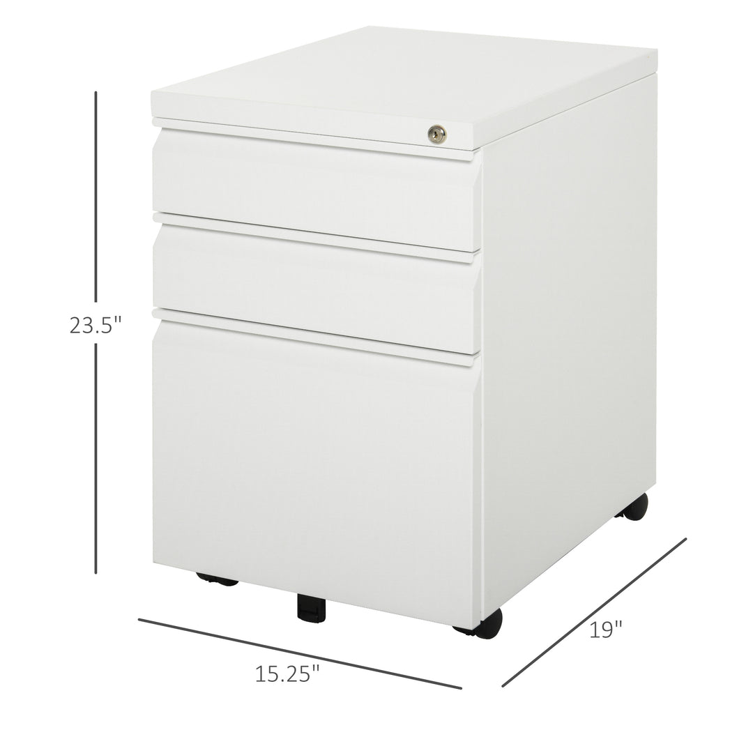 Vinsetto 3 Drawer Filing Cabinet, Lockable Office Storage Cabinet on Wheels for Legal, Letter, A4 Files, Black