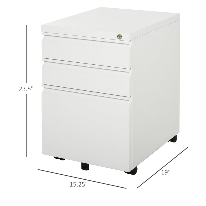 Vinsetto 3 Drawer Filing Cabinet, Lockable Office Storage Cabinet on Wheels for Legal, Letter, A4 Files, Black