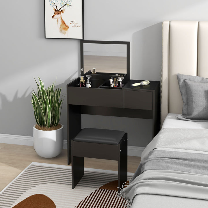 HOMCOM Modern Vanity Set with Flip Top Mirror and Cushioned Stool, Dressing Table with Storage Drawer for Bedroom, White