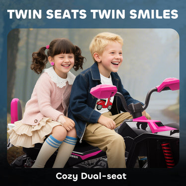 Qaba 2-Seater All-Terrain 4 Wheeler, 24V Kids ATV Ride-On, Electric Quad Car with Dual Motor, for Boys and Girls, Pink