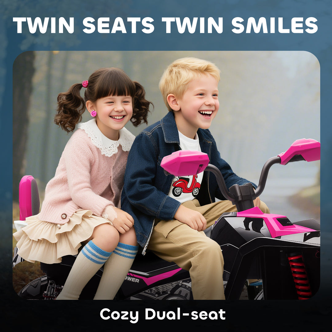 Qaba 2-Seater All-Terrain 4 Wheeler, 24V Kids ATV Ride-On, Electric Quad Car with Dual Motor, for Boys and Girls, Pink