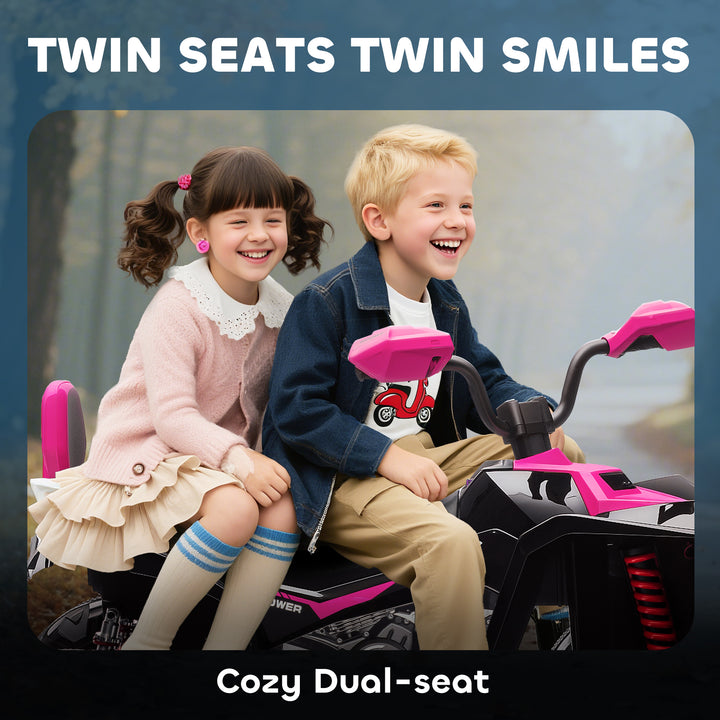 Qaba 2-Seater All-Terrain 4 Wheeler, 24V Kids ATV Ride-On, Electric Quad Car with Dual Motor, for Boys and Girls, Pink