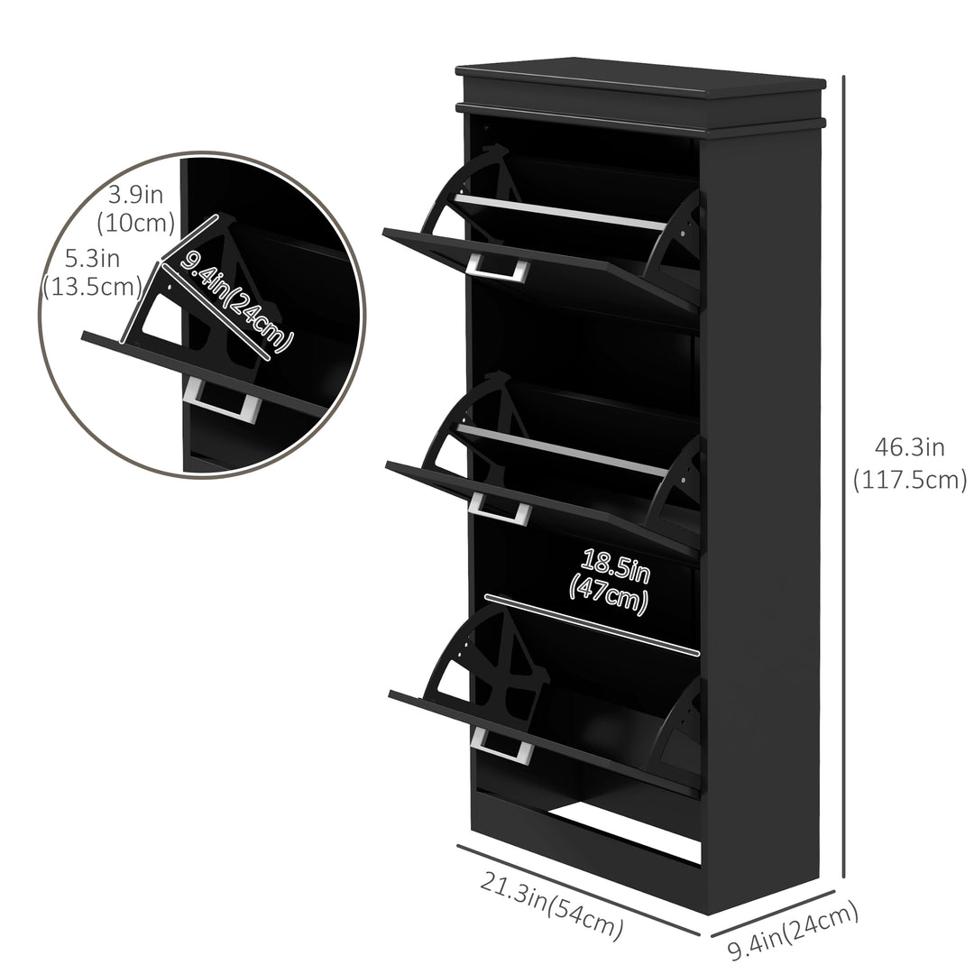 HOMCOM Slim Shoe Cabinet with 3 Flip Drawers and Adjustable Shelves, Narrow Shoe Cabinet for 15 Pairs of Shoes, White