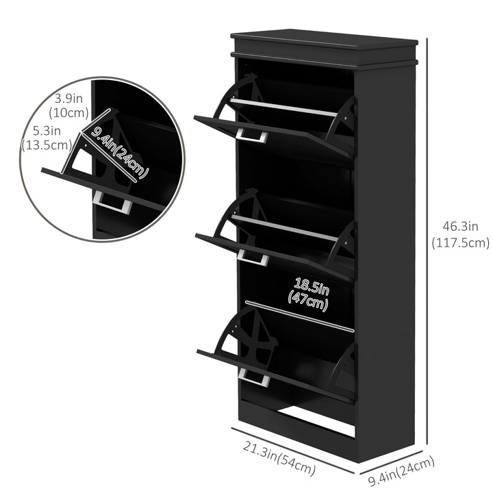 HOMCOM Slim Shoe Cabinet with 3 Flip Drawers and Adjustable Shelves, Narrow Shoe Cabinet for 15 Pairs of Shoes, White