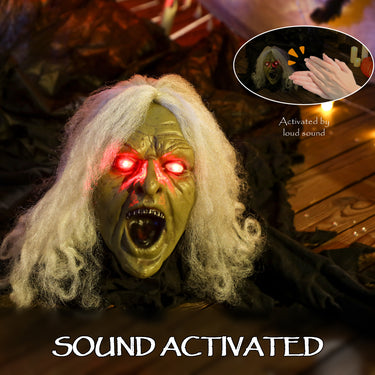 Outsunny 72" Life Size Halloween Animated Crawling Zombie with Glowing LED Eyes, Battery Operated, Indoor Outdoor Party Props