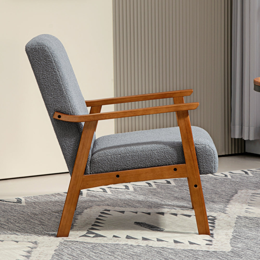 HOMCOM Living Room Chair Boucle Accent Chair for Bedroom with Wide Seat and Thick Padding, Grey