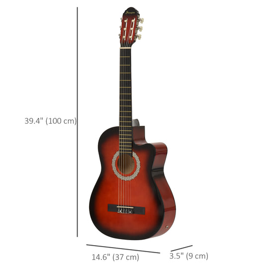 Soozier 39.5 Inch Acoustic Electric Guitar for Beginner with Strings, Beige Strap, 3 Picks and Case Bag, Wine Red