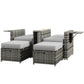 Outsunny 5PC Wicker Patio Lounger, Outdoor PE Rattan 5-level Adjustable Recliner Sofa Bed with Storage Side Table and Footstools, for Patio, Garden, Poolside, Khaki
