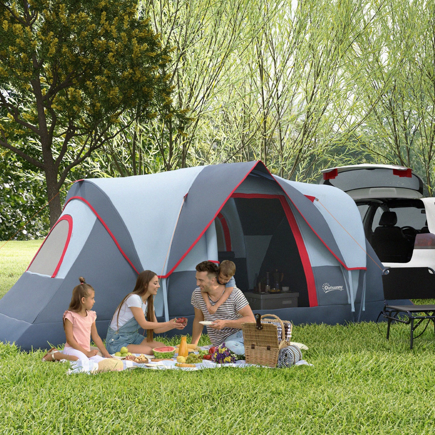 Outsunny 5-6 Person Family Tent, Outdoor Camping Tent with Lighting Hook, Carrying Bag for Camping, Hiking and Travelling, Grey