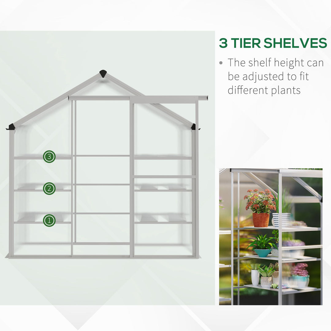 Outsunny 6.3' x 2.3' x 6.1' Outdoor Polycarbonate Greenhouse with 3-Tier Shelves, Cold Frame Greenhouse with Sliding Door and Aluminum Frame