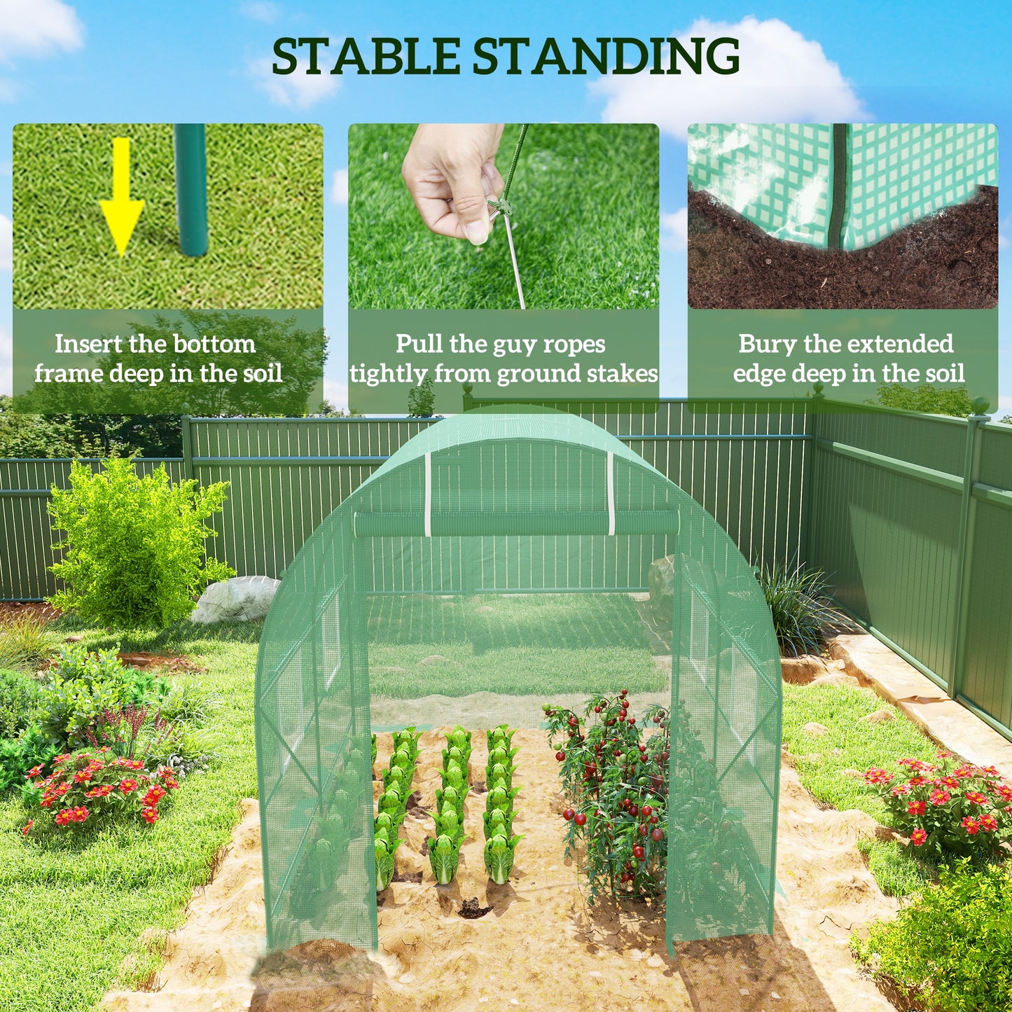 Outsunny 8'x6.6'x6.6' Heavy Duty Walk-in Greenhouse Garden Tunnel Hot House Outdoor Flower Vegetable Growth Warm House Roll Up Door, Windows, Steel