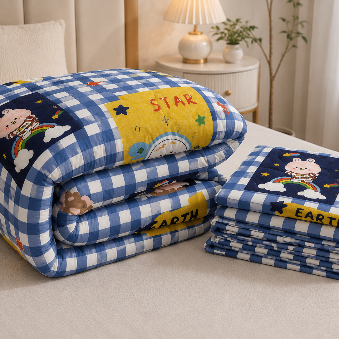 Aarniva Breathable Polyester Blue Space Kids Comforter Set| Double/Twin | 250 GSM | Ultra-Soft & Cozy |  Navy Blue | 5-Piece Set