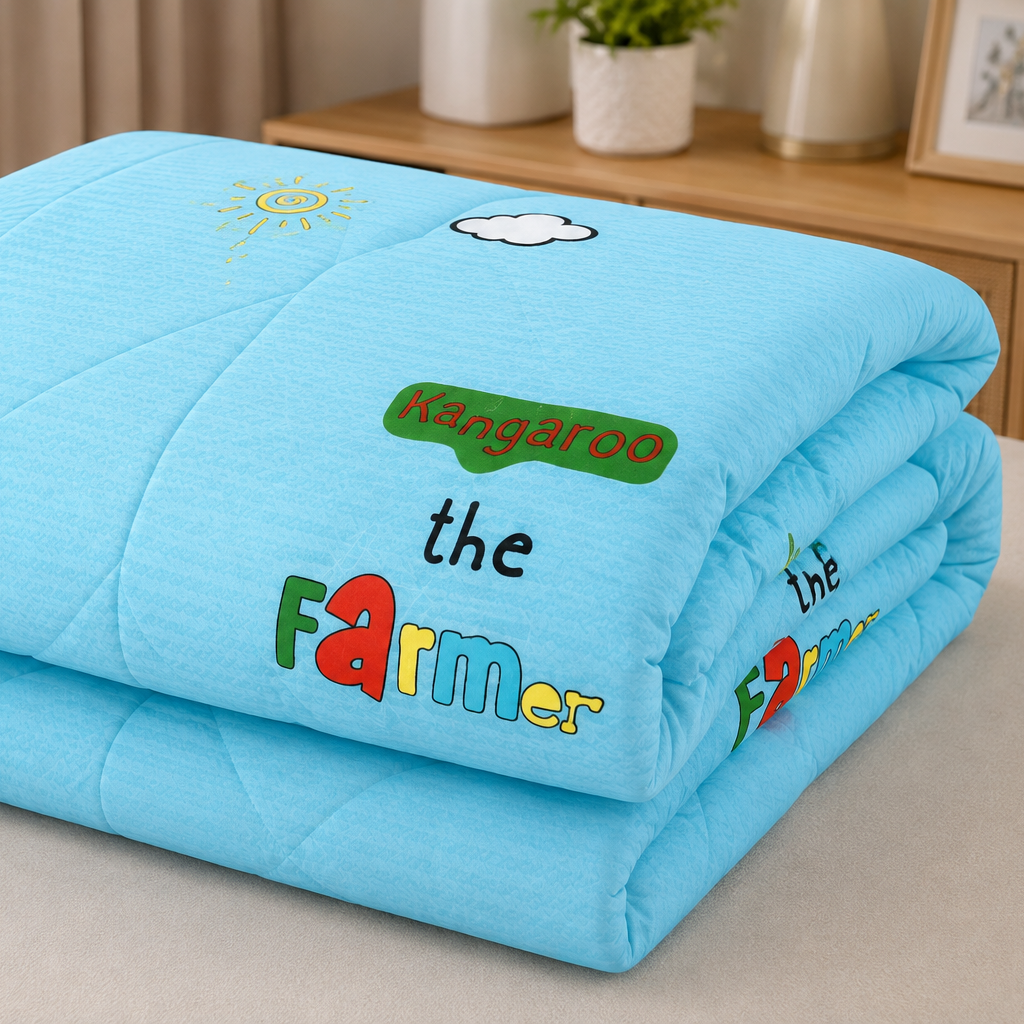 Aarniva Breathable Polyester Little Farmer Comforter Set | King/Queen | 250 GSM | Ultra-Soft & Cozy | Sky Blue | 5-Piece Set