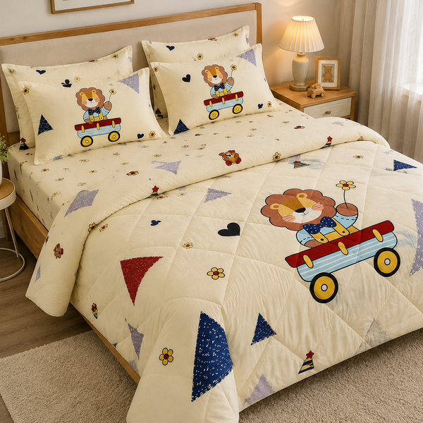 Aarniva Breathable Polyester Little Lion Printed Comforter Set | Double/Twin | 250 GSM | Ultra-Soft & Cozy | Soccer Navy | 5-Piece Set