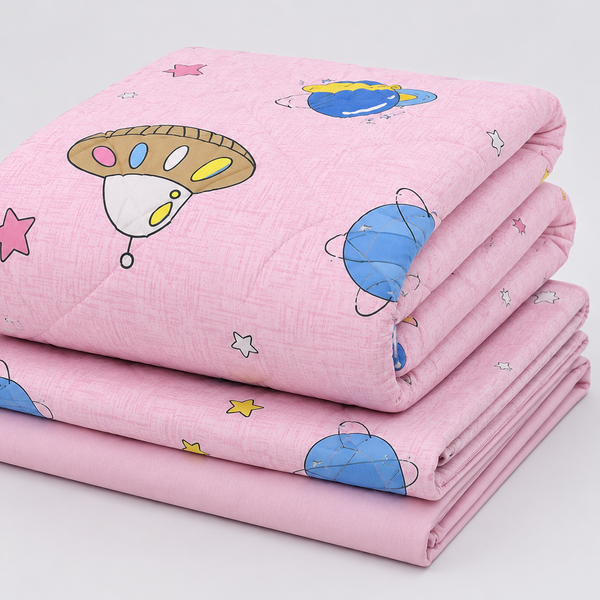 Aarniva Breathable Polyester Little Astronauts Pink Comforter Set | King/Queen | 250 GSM | Ultra-Soft & Cozy | Celestial Pink | 5-Piece Set