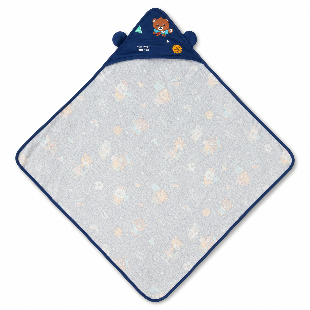 Aarniva Kids Hooded Bath Towel | Soft & Cozy | Animal & Fun Prints | Navy Sports Friends