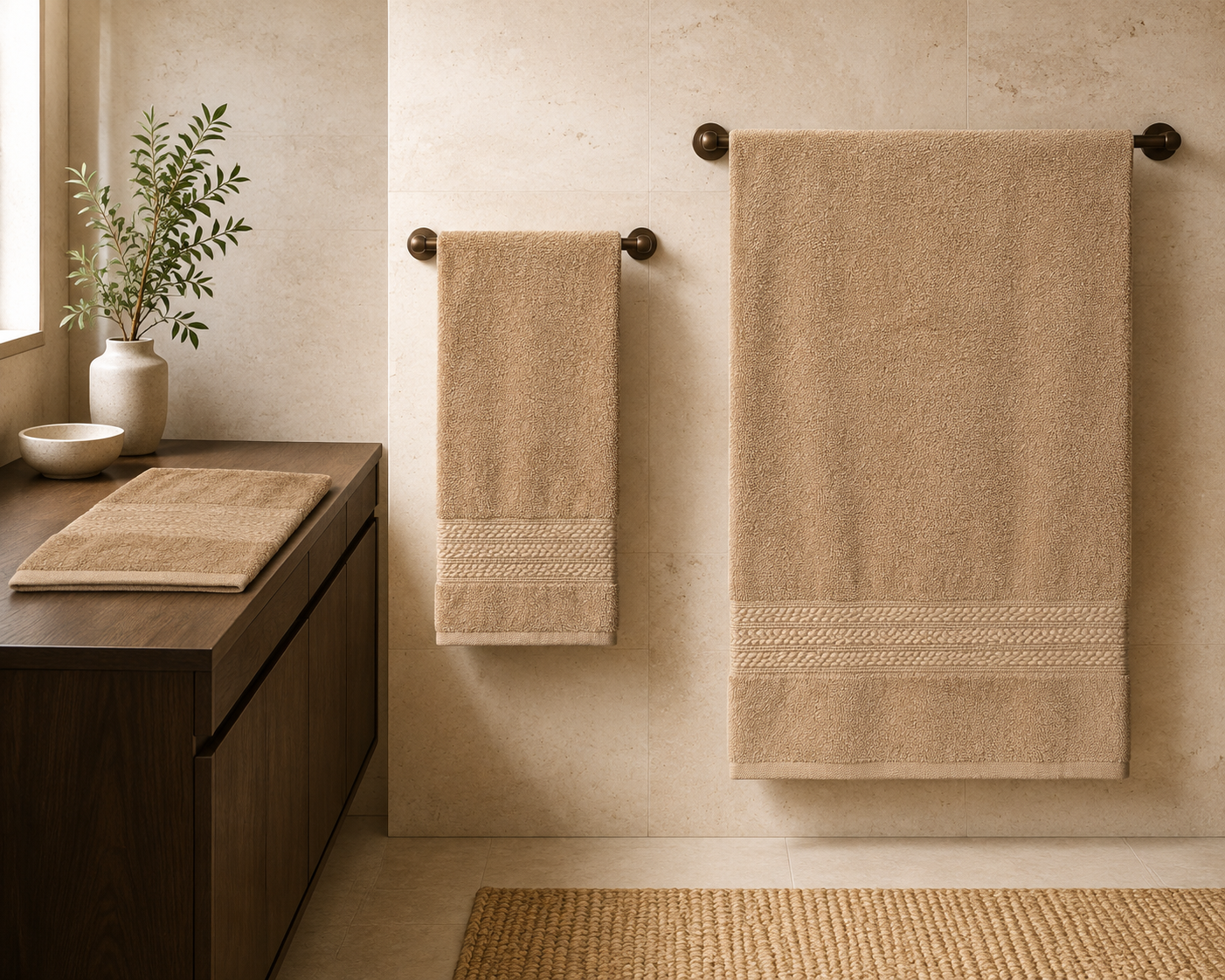 Aarniva Premium Warm Beige Towel Set | Soft & Absorbent | Face, Hand & Bath Towels