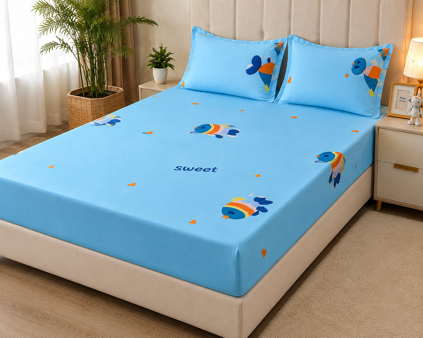 Aarniva Breathable Polyester Sweet Ocean Friends Comforter Set | King/Twin | 250 GSM | Ultra-Soft & Cozy | Aqua Blue | 5-Piece Set
