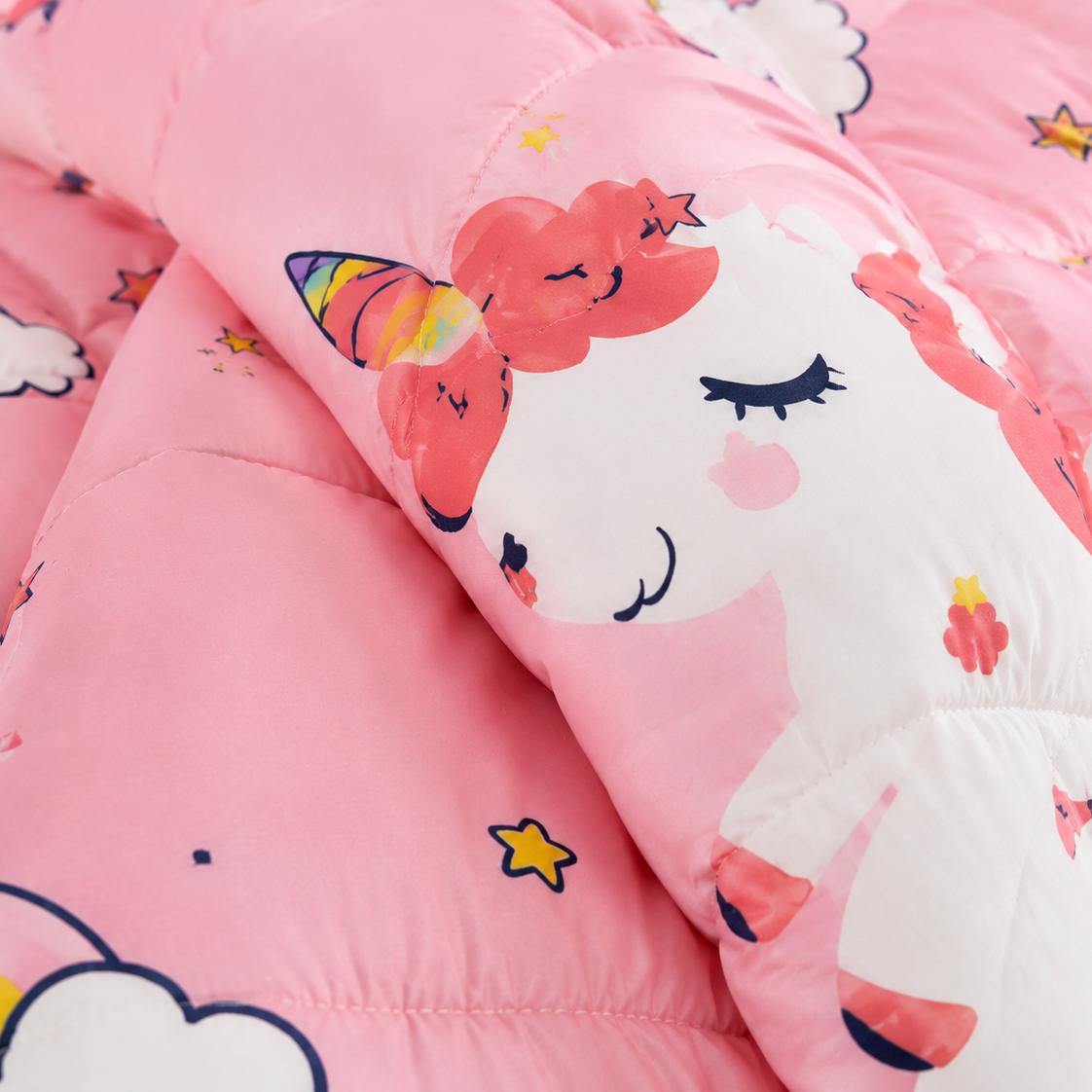 Aarniva Breathable Polyester Pink Unicorn & Rainbow Comforter Set | Double/Twin | 250 GSM | Ultra-Soft & Cozy | Pink Skies | 5-Piece Set