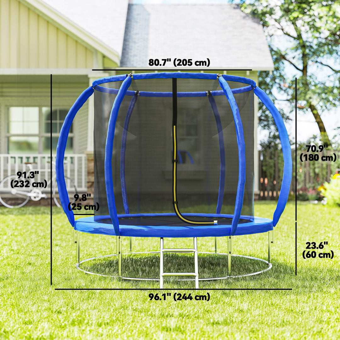 Soozier 8ft Trampoline Outdoor, ASTM Certified, with Circular Base, Enclosure Net, Ladder and Curved Poles