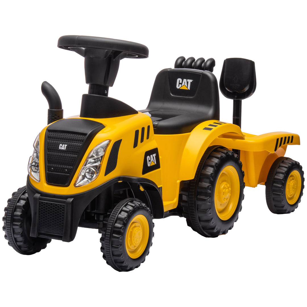 Qaba Caterpillar Licensed No Power Ride On Tractor with Shovel, Trailer