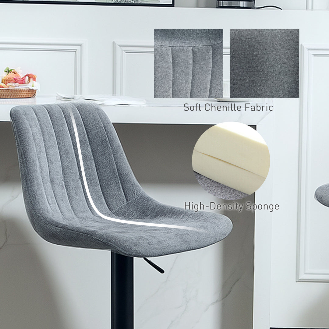 HOMCOM Adjustable Barstools Set of 2, Swivel Bar Stools with Back and Footrest for Kitchen Island Counter, Charcoal Grey