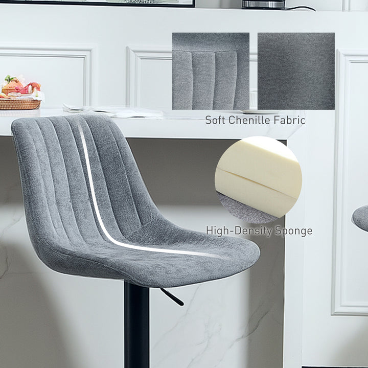 HOMCOM Adjustable Barstools Set of 2, Swivel Bar Stools with Back and Footrest for Kitchen Island Counter, Charcoal Grey