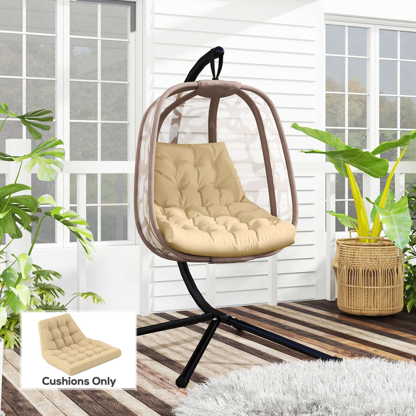 Outsunny Outdoor Swing Cushion, Tufted Patio Cushion Replacement for Garden Chair Egg Chair,  Indoor Outdoor Seat Cushion, Grey