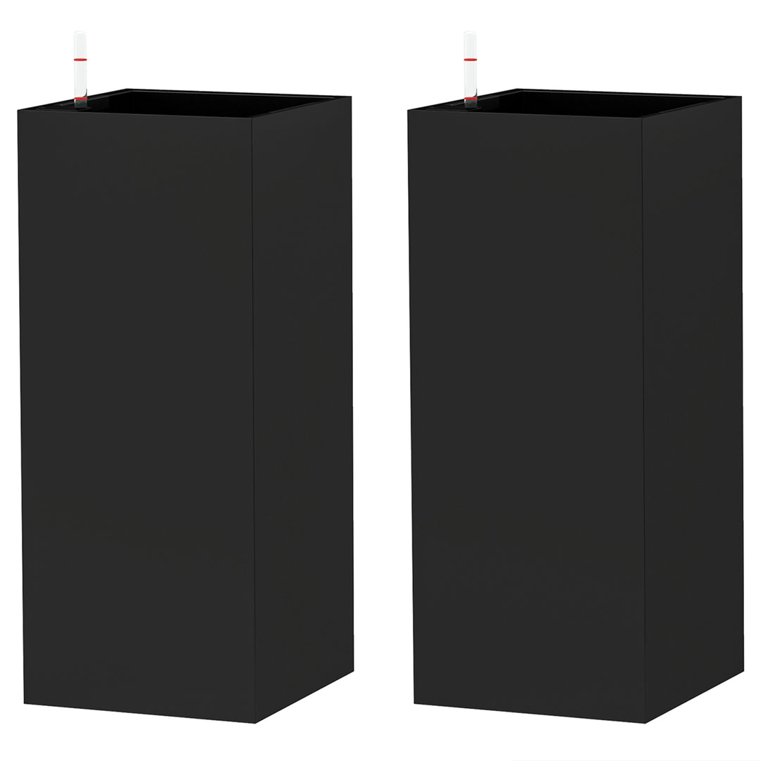 Outsunny 2 Pack Planter Box, 26 Inch Plastic Flower Pots with Water Level Indicator, Drainage Hole and Drain Plug, Dark Grey