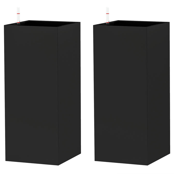 Outsunny 2 Pack Planter Box, 26 Inch Plastic Flower Pots with Water Level Indicator, Drainage Hole and Drain Plug, Dark Grey