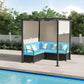 Outsunny Wicker Patio Furniture, Outdoor PE Rattan Sofa Set with Retractable Canopy Pergola, Shade Shelter for Deck, Pool, Garden, Terrace, Blue