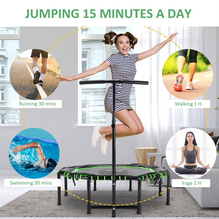 Soozier 48" Mini Trampoline, Foldable Trampoline with Adjustable Handle Bar for Adults Exercise, Workout, Fitness, Green