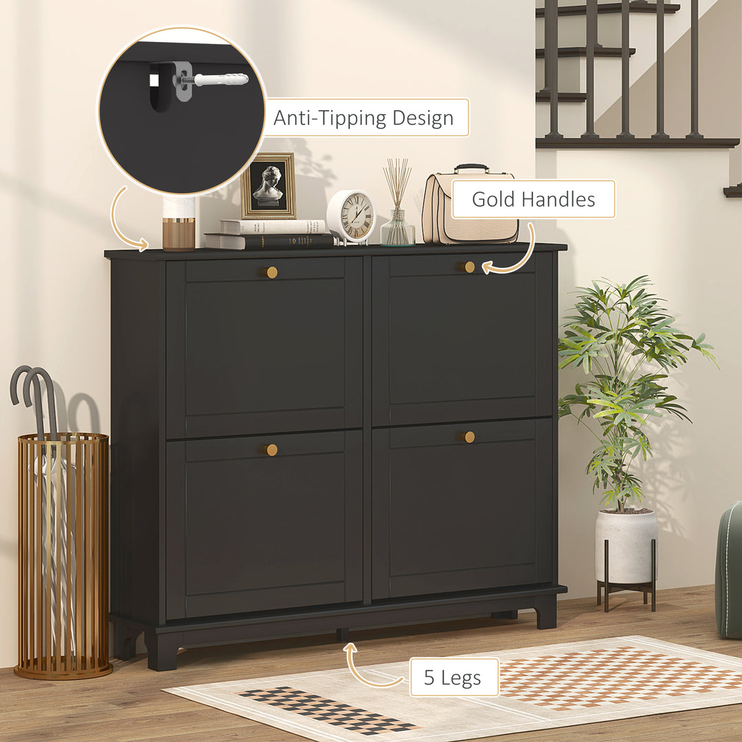 HOMCOM Modern Shoe Storage Cabinet, Narrow Shoe Cabinet with 4 Flip Drawers, Adjustable Shelves, 5 Legs for Entryway, Black