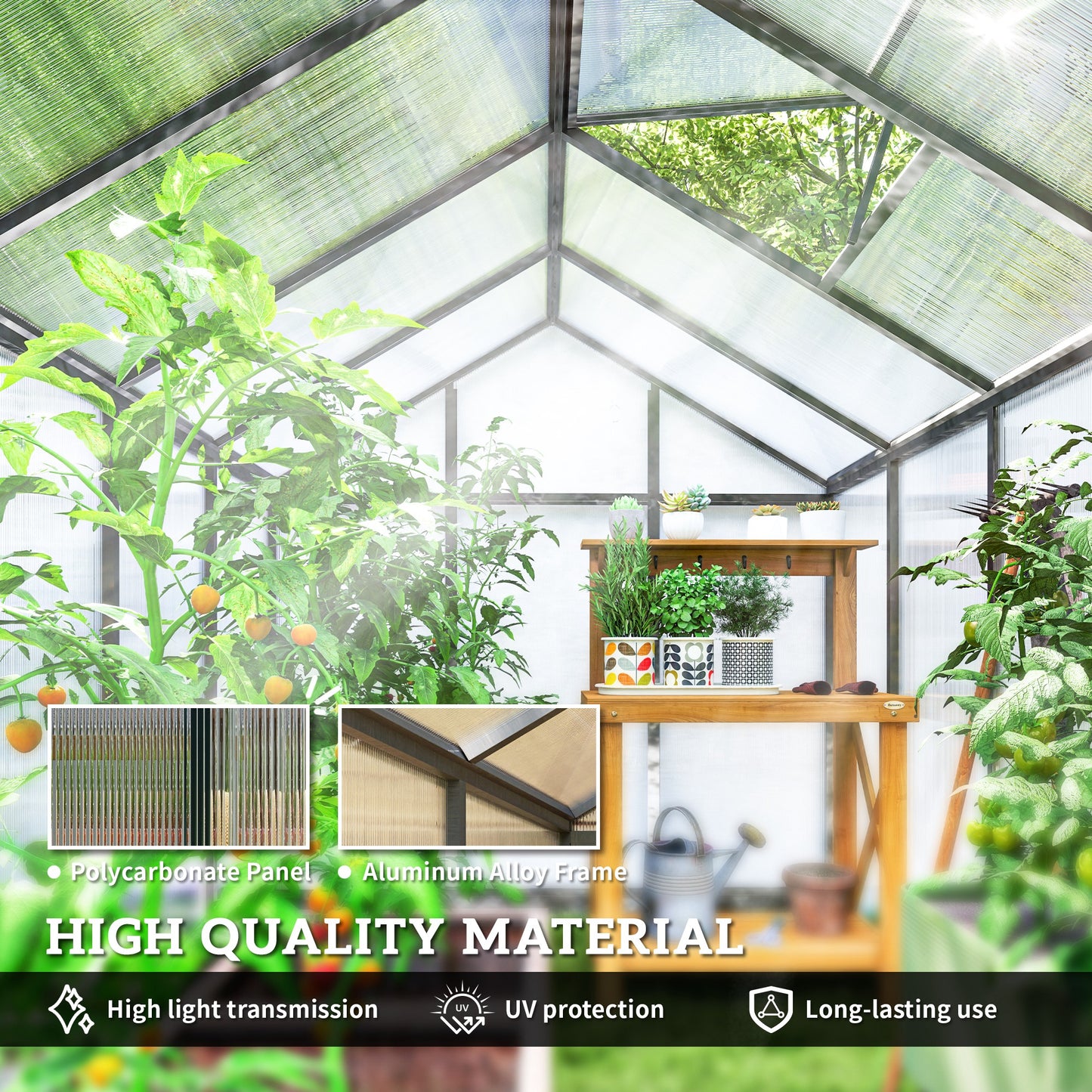 Outsunny 6' x 10' x 6.4' Walk-in Garden Greenhouse Polycarbonate Panels Plants Flower Growth Shed Cold Frame Outdoor Portable Warm House Aluminum Frame, Silver