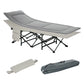 Outsunny Folding Camping Cot with Mattress & Pillow, Double Layer Oxford Heavy Duty Sleeping Cot with Carry Bag Light Grey