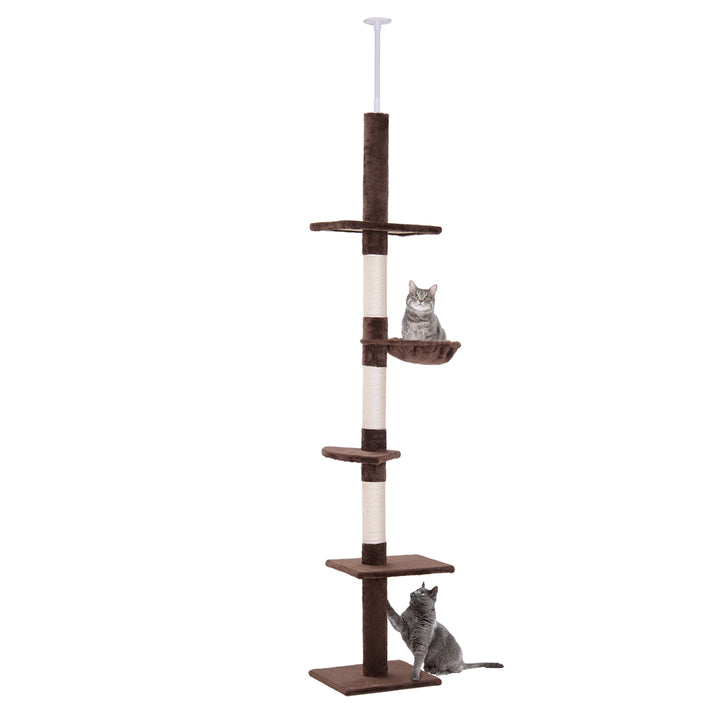 PawHut 8.5ft Cat Climbing Tree 5-Tier Kitty Activity Center with Scratching Post Brown and White