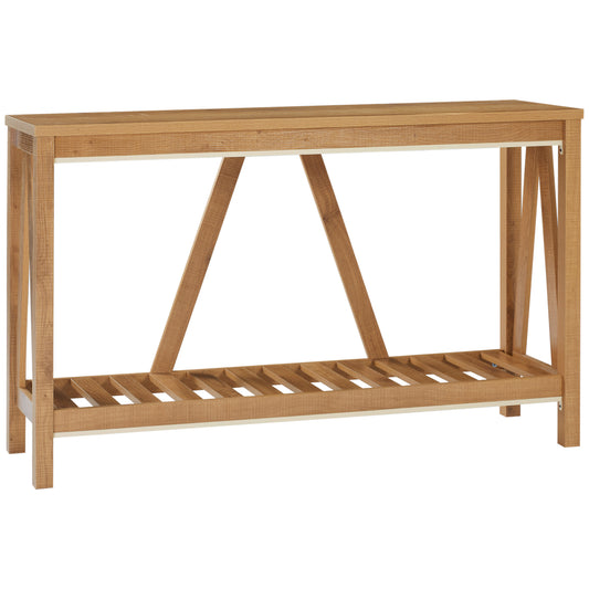 HOMCOM 52" Console Table, Farmhouse Narrow Entryway Table with Storage Shelf, Rustic Sofa Table with Anti-tipper for Living Room and Hallway, Brown